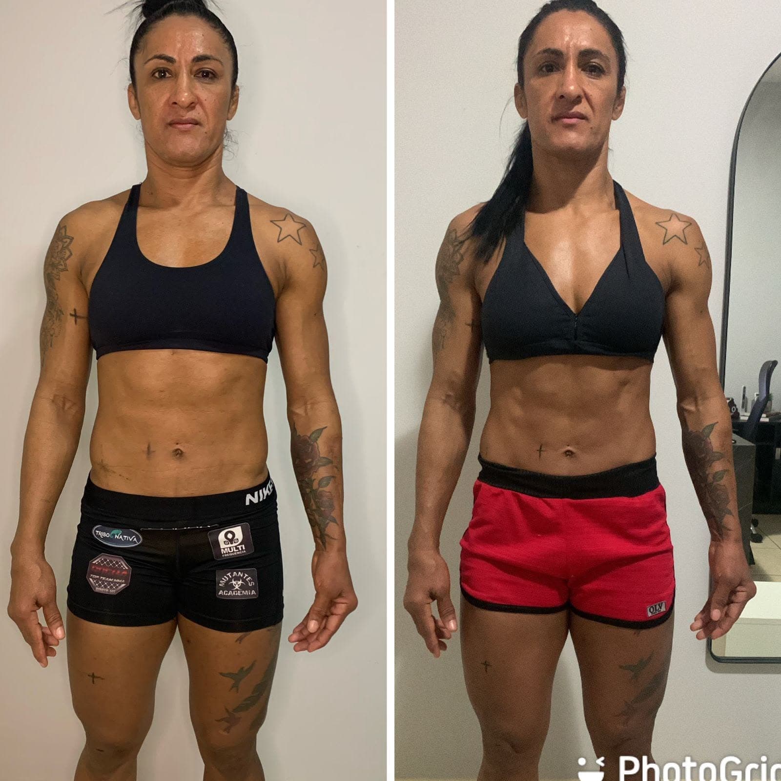 Duas fotos da mesma paciente, de frente, em dois momentos do acompanhamento nutricional (3 de 9)